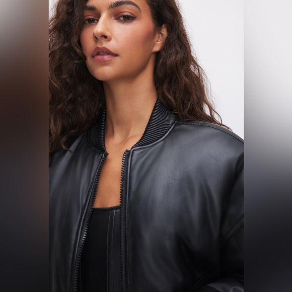 GOOD AMERICAN FAUX LEATHER BOMBER JACKET - Picture 5 of 14